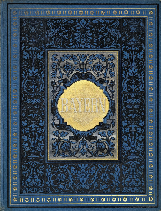 Ein blau-goldenes Buch mit der Aufschrift 'Bayern' auf dem Cover, verziert mit detaillierten Designs.