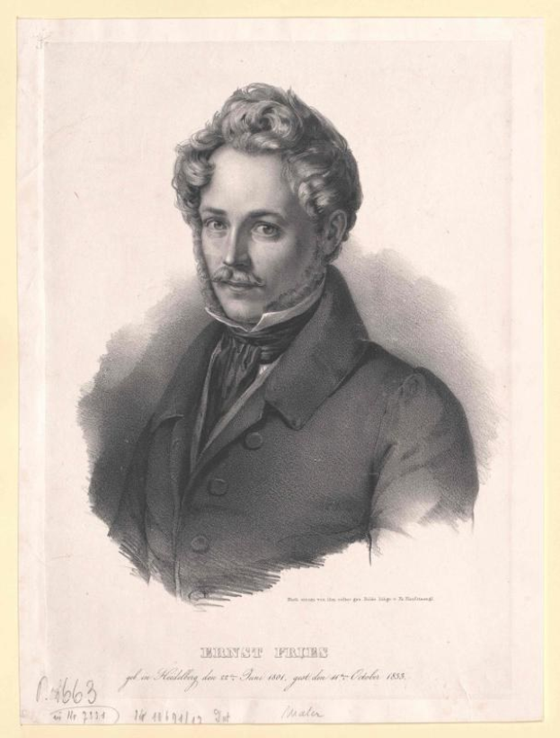 Schwarzes und weißes Porträt von Ernst Frühls, einem deutschen Komponisten und Pianisten, der einen Anzug trägt und einen Schnurrbart hat, mit ernstem Gesichtsausdruck und deutschem Text unten.