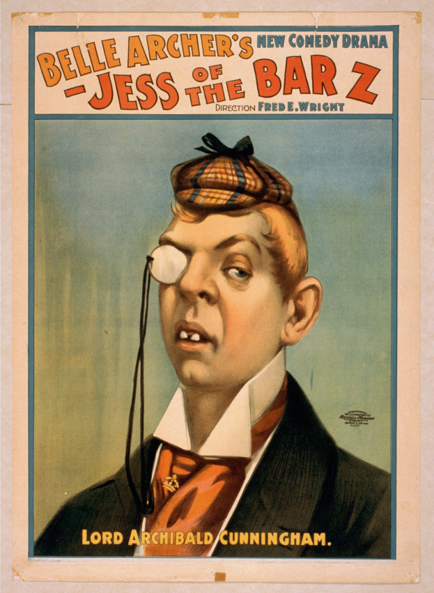 Ein Plakat für die Komödie 'Jess of the Bar Z' mit einer Person in einer Mütze, die eine Brille hält, und dem Titel oben.