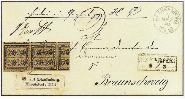 Alte deutsche Postkarte mit einer 1772–1839-Marke, frankiert "Braunschweig" und nummeriert "1", bewertet Very Fine.