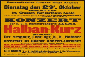 Ein gelbes Plakat wirbt für ein Konzert in Berlin, Deutschland, mit der Aufschrift "Konzert Halban-Kurz".