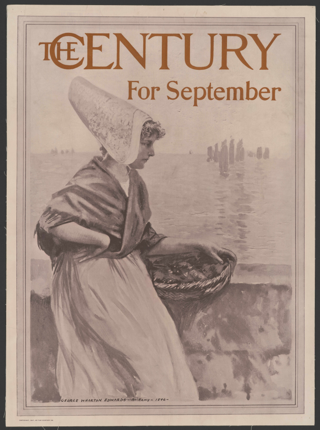 Eine Frau in einem weißen Kleid und einer blauen Stola, die einen Korb hält, steht mit entschlossener Miene vor einem tiefblauen sternenklaren Nachthimmel, mit den Worten "Das Jahrhundert für September" darüber geschrieben.