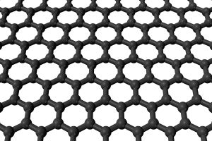 Ein 3D-Modell einer Kohlenstoffnanoröhre, das eine gitterartige Struktur aus hexagonalen Zellen zeigt, die symmetrisch angeordnet sind, wobei Kohlenstoffatome durch das Gitter sichtbar sind.