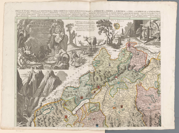 Ein altes Buch mit einer detaillierten Karte von Deutschland, die mit Illustrationen und Text versehen ist.