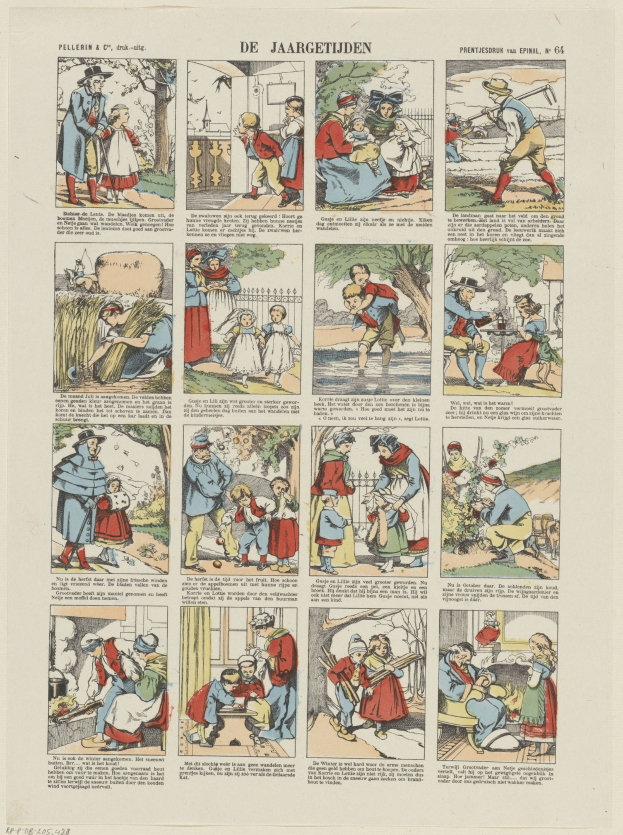 Ein Cartoon von einem Mann und einer Frau, die auf einer Buchseite sprechen, wobei der Mann lebhaft gestikuliert; die Seite zeigt spielerischen Text und umgebende Bilder.