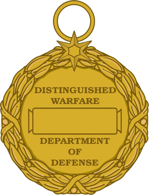Goldmedaille mit dem Text "Verdienstvolle Kriegsabteilung des Verteidigungsministeriums" auf einem weißen Hintergrund.