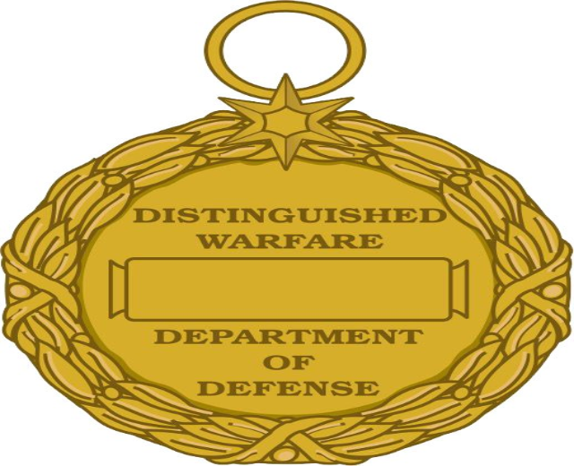 Goldmedaille mit dem Text "Verdienstvolle Kriegsabteilung des Verteidigungsministeriums" auf einem weißen Hintergrund.