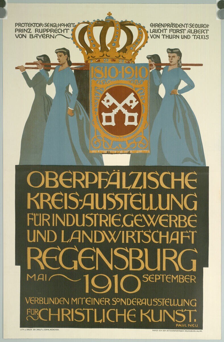 Plakat für die deutsche Revolution von 1910 mit einer Gruppe von Menschen und einer Krone, das Text über das Ereignis enthält.