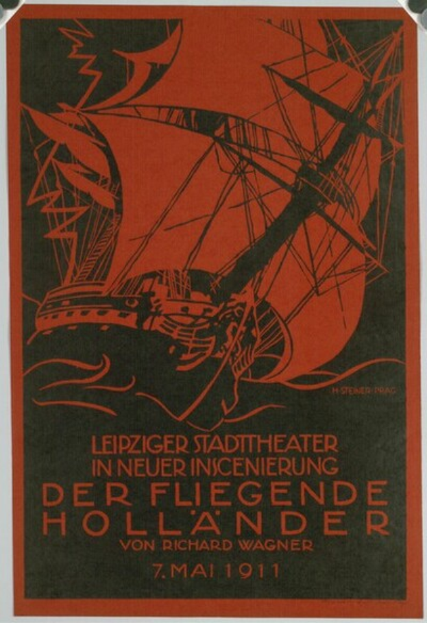 Ein Vintage-Konzertplakat für das Leipzig Stadt Theater in New Orleans, Louisiana, aus dem Jahr 1911 mit einer Illustration eines Schiffs und Veranstaltungseinzelheiten.