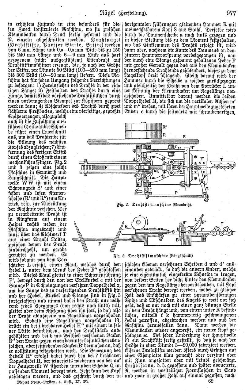 Eine Buchseite mit einer Zeichnung einer Maschine, betitelt mit "Deutsches Patent 977,977", umgeben von mehreren Bildern der Maschine.