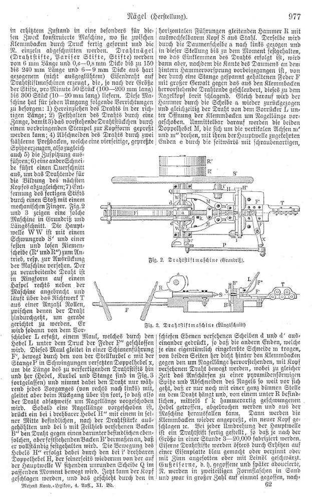 Eine Buchseite mit einer Zeichnung einer Maschine, betitelt mit "Deutsches Patent 977,977", umgeben von mehreren Bildern der Maschine.