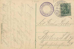 Alte Postkarte mit einer Briefmarke, die "Lichtenwald, Deutschland - Brief nach Deutschland" lautet, mit handgeschriebener Text und zwei zusätzlichen Briefmarken in der oberen rechten Ecke.