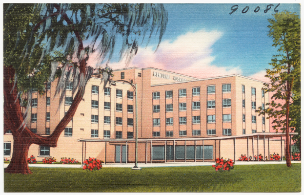 Eine animierte Abbildung eines Institutsgebäudes, umgeben von Gras, Pflanzen, Bäumen und einem Himmel mit Wolken.