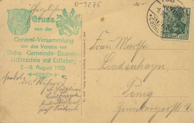 Alter Umschlag mit einem deutschen Stempel von 1909, frankiert für den Versand von Österreich nach Deutschland am 7. August 1909.