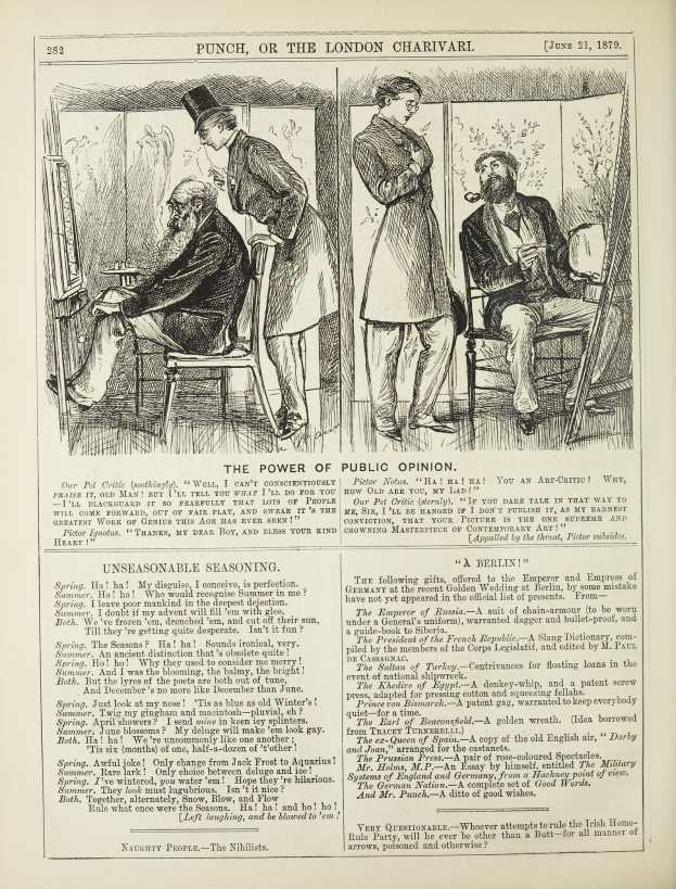Ein altes Buchcover mit einem Mann in einem Anzug, der in einem Stuhl sitzt und ernst schaut, und einer Frau daneben, die nachdenklich aussieht, mit der Überschrift "Die Macht der öffentlichen Meinung" auf der Seite.