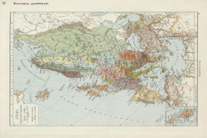 Eine Karte von Europa aus dem 19. Jahrhundert, die politische Grenzen zeigt.