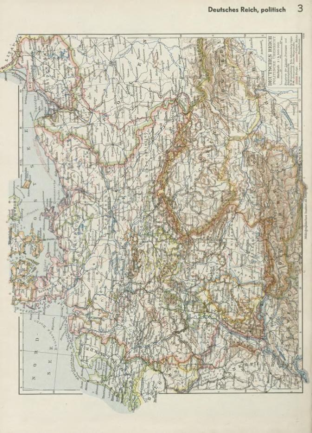 Alte 19. Jahrhundert-Karte von Deutschland, die ihre politischen Teilungen zeigt, auf altem Papier mit Text oben und unten gedruckt.