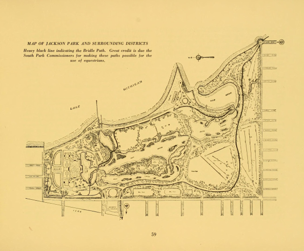 Detailierter alter Stadtplan von Jackson Park und umliegenden Bezirken, der Straßen, Parks und andere Merkmale zeigt.