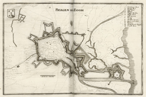 Ein aufgeschlagenes Buch, das eine detaillierte Karte von Bergen, Norwegen, mit Straßen, Gebäuden und Sehenswürdigkeiten zeigt und mit Text beschriftet ist.