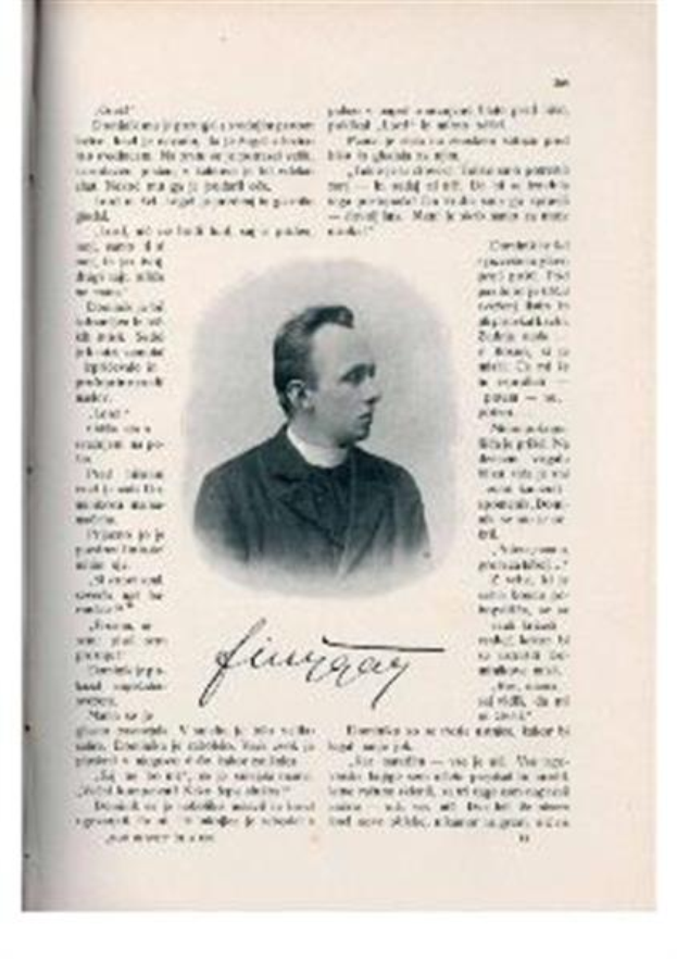 Ein Schwarz-Weiß-Foto eines Mannes in Priestergewand, der als erster Bischof der Kirche des Heiligen Grabes gilt, mit ernster Miene und gefalteten Händen, der in die Ferne schaut.