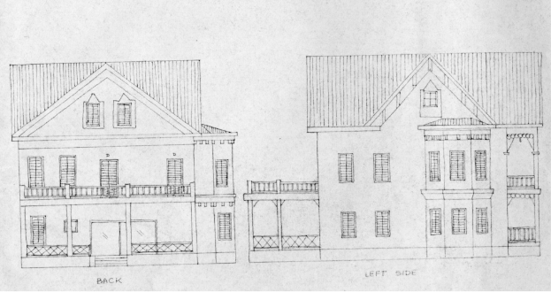 Eine Zeichnung von Häusern mit etwas Text.