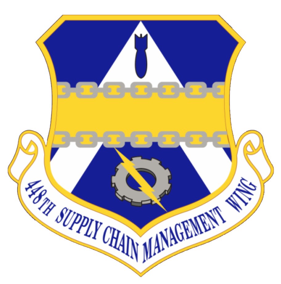 Logo der 48. Versorgungsmanagementstaffel mit einem blauen Schild mit einem weißen Stern, einem weißen Banner mit blauer Schrift 'Versorgungsmanagement' und schwarzer Schrift '48. Versorgungsmanagementstaffel' in fetter Schrift.