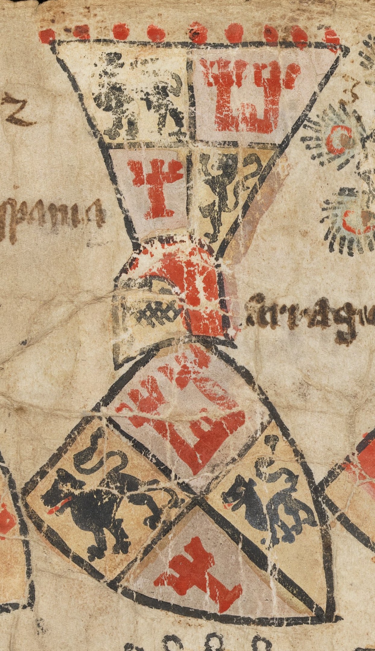 Nahaufnahme eines bemalten Papiers mit einem detaillierten Design aus Symbolen und Text.