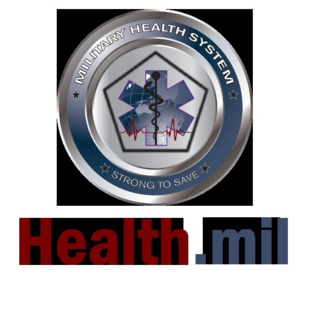 Logo von Health.mil, dem militärischen Gesundheitssystem, mit einem blauen Kreis und einem weißen Stern sowie fettem schwarzem Text.