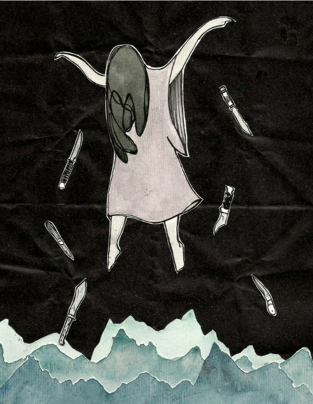 Ein Graffiti-Werk ist prominent in der Mitte des Bildes zu sehen.